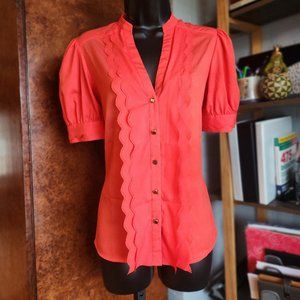 .V-Neck Button-Down Scallop Detail Blouse